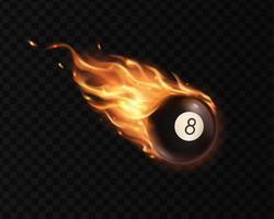 Flying billiards eight ball with fire flame trails vector