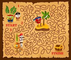 Labyrinth maze cartoon vegetable pirates and chest vector