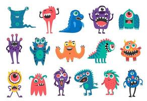dibujos animados monstruo caracteres, gracioso extraño criatura vector