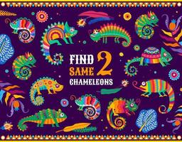 Find two same mexican chameleon lizards kids game vector