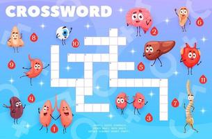 Crossword quiz game grid. Human organ characters vector