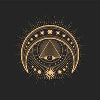 Crescent, Eye of Providence, egypt pyramid, moon vector