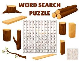 Timber and lumber, word search puzzle worksheet vector