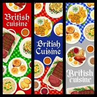 banners de vector de comidas de restaurante de cocina británica