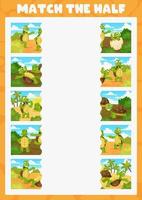 Match the half game worksheet with cartoon turtle vector