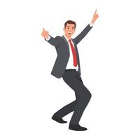 Young man winning at work. Businessman with strong emotions on his face wearing business suit. Fist up happy. vector