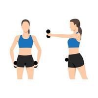 Woman doing jab cross exercise with dumbbell. vector