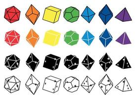 Black, white and multicolored dice for roleplaying vector