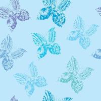 Seamless pattern with hand drawn colorful butterflies on blue background. Monotype effect vector