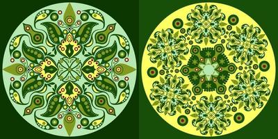 Two green round floral ornaments in  Irish style vector