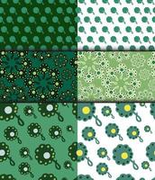 Set of floral eamless patterns. Textures with decorative green flower vector