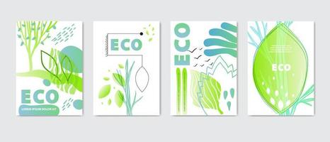 Eco covers, templates set, posters in memphis and hipster style with geometric and nature elements. Vector illustrations