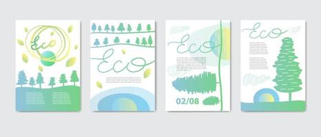 eco cubiertas, plantillas colocar, carteles en memphis y hipster estilo con geométrico y naturaleza elementos. vector ilustraciones