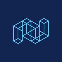 Letter n monogram blockchain line creative logo vector