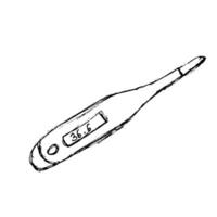 Vector icon of mercury thermometer in doodle style for measuring body temperature. Isolated thermometer hand drawn.