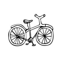 Doodle racing bike for articles, notebooks. The velociated is drawn with a black line. The element is isolated on a white background. vector