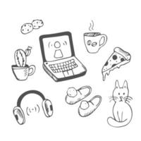 Cozy home and sweet house set of elements in Doodle hand drawing style. Vector icons, warm and cute