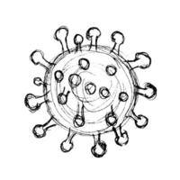 Coronavirus line art icon. Hand drawn bacteria illustration. Line art covid-19 virus cell. Doodle art pictogram. Vector art isolated on white.