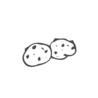 doodle chocolate chips cookie or biscuit, isolated vector
