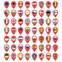 Set Of All Europe Flags Location Pins vector