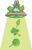 Funny and cute green UFO taking trees vector