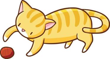 Funny and cute yellow cat playing with red wool vector