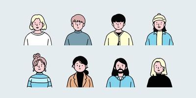 Outline avatars profile set office workers , hand-drawn icon style , flat line vector. vector