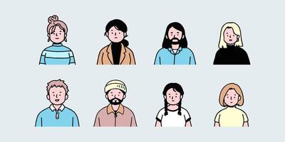 Outline avatars profile set office workers , hand-drawn icon style , flat line vector. vector