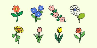 A Set of Hand-Drawn Flowers in Doodle Style, Isolated on a Background. Vector Illustration.