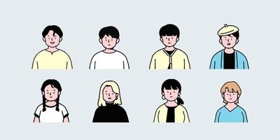 Outline avatars profile set office workers , hand-drawn icon style , flat line vector. vector