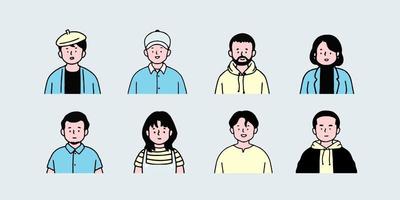 Outline avatars profile set office workers , hand-drawn icon style , flat line vector. vector