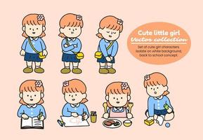 Set of cute girl characters. isolate on white background, back to school concept. vector