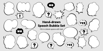 Set of simple, hand-drawn speech bubbles or balloons, including dialogue, comic text, and word balloons. Vector illustrations.