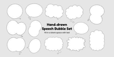 Set of simple, hand-drawn speech bubbles or balloons, including dialogue, comic text, and word balloons. Vector illustrations.