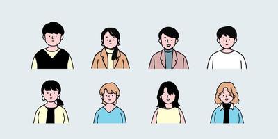 Outline avatars profile set office workers , hand-drawn icon style , flat line vector. vector