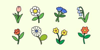 A Set of Hand-Drawn Flowers in Doodle Style, Isolated on a Background. Vector Illustration.