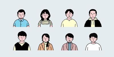 Outline avatars profile set office workers , hand-drawn icon style , flat line vector. vector