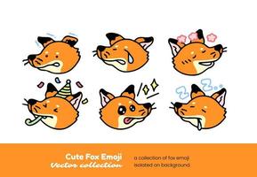 A set of cute fox emojis showing fear, being shy, crying, and sleeping, isolated on a background vector illustration.