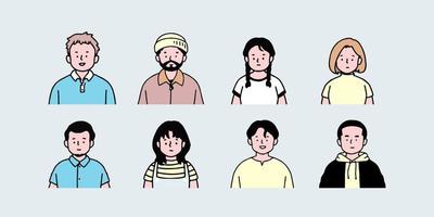 Outline avatars profile set office workers , hand-drawn icon style , flat line vector. vector