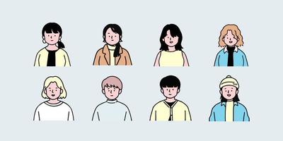 Outline avatars profile set office workers , hand-drawn icon style , flat line vector. vector