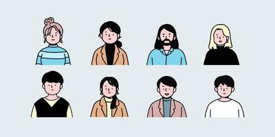 Outline avatars profile set office workers , hand-drawn icon style , flat line vector. vector