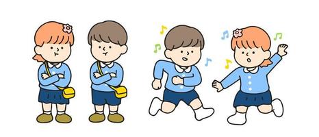 Little kid angry and dancing. Cute cartoon characters, Back to school concept vector