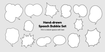 Set of simple, hand-drawn speech bubbles or balloons, including dialogue, comic text, and word balloons. Vector illustrations.