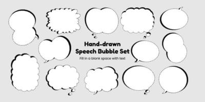 Set of simple, hand-drawn speech bubbles or balloons, including dialogue, comic text, and word balloons. Vector illustrations.