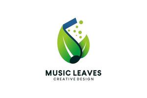música logo vector ilustración diseño con hoja icono y melodía icono