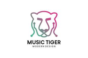 música logo vector ilustración diseño con tono icono Tigre cabeza forma a rayas estilo