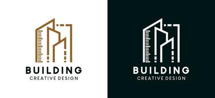 arquitectura y edificio logo diseño en a rayas estilo vector