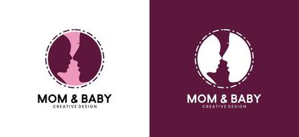 mamá y bebé silueta vector ilustración logo diseño en puntos