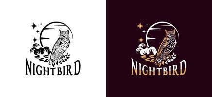 búho o noche pájaro logo diseño con creativo concepto vector