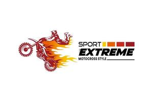 Motocross logo design, freestyle motocross extreme sport with fire concept vector